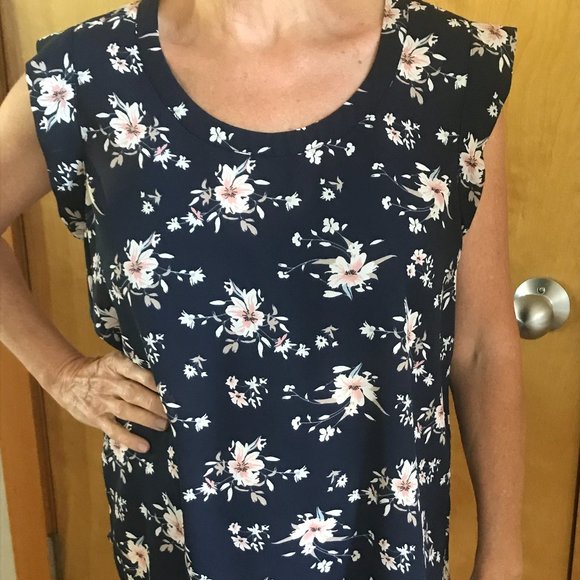 Pleione Tops - Navy floral blouse